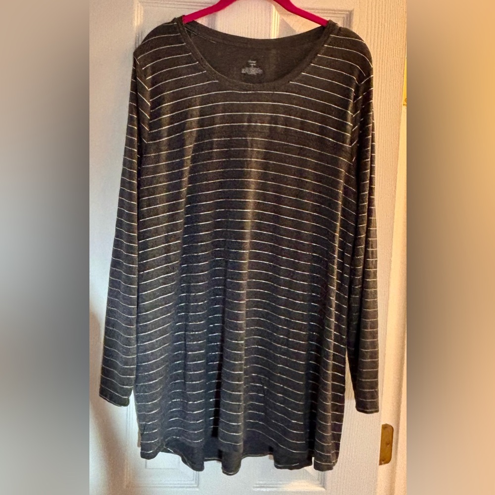 Soma Charcoal and White Long Sleeved Striped Top